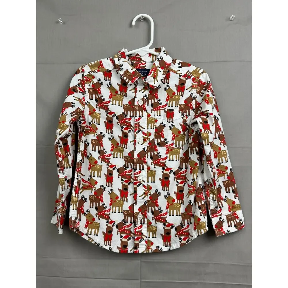 The Children's Place Toddler Boy Festive Reindeer Long Sleeve Shirt, Size 3T EUC